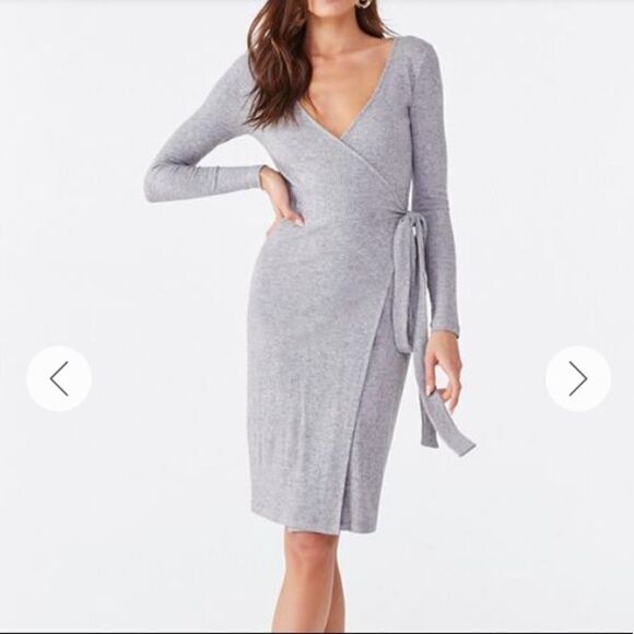 Forever 21 Mauve Pink Ribbed Long Sleeve Wrap Dress - Picture 4 of 6